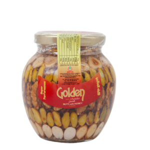 Golden Nuts With Honey Bottle